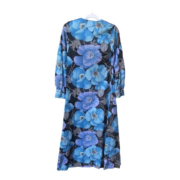Vintage Long Floral Dress St. Michael Made In Britain 1960s Blue Purple Flowers - Picture 5 of 16